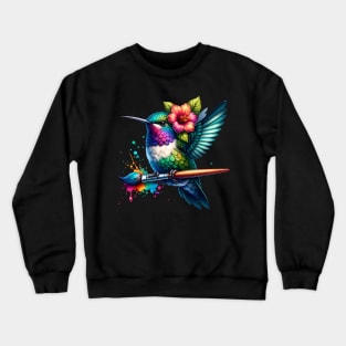 Hummingbird with Paintbrush Crewneck Sweatshirt